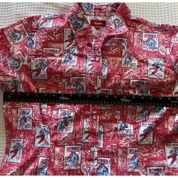 Panhandle NWT Jrs XL Hot Pink L/S Pearl Snap Pockets Rodeo Print Cotton Shirt - Picture 13 of 16